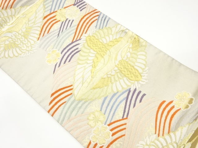 JAPANESE KIMONO / VINTAGE FUKURO OBI / SILK / WOVEN SAKURA